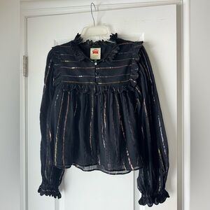 FARM RIO Striped metallic fil coupé cotton-blend blouse